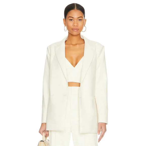 Alice + Olivia Justin Faux Leather Blazer Ecru Size 8 NWT - Picture 1 of 11